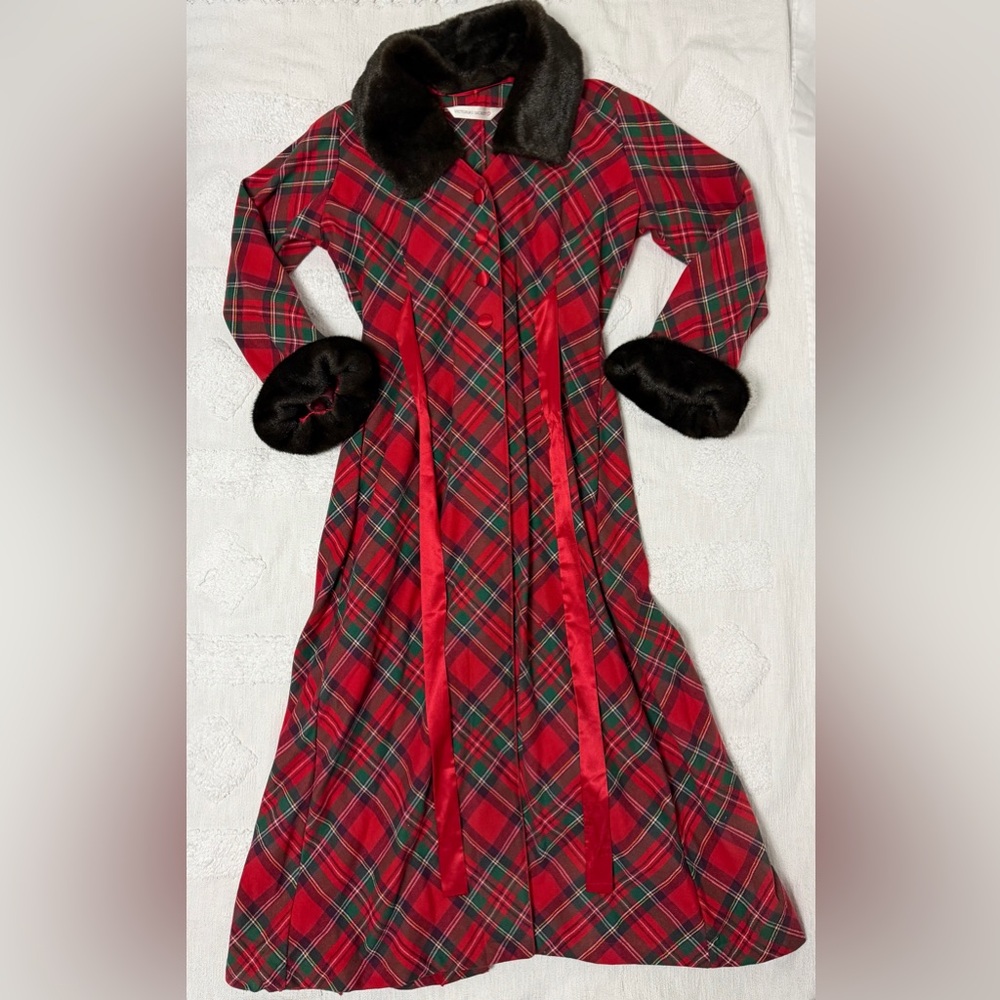 Vintage Victoria's Secret Red Plaid with Faux Fur Gown